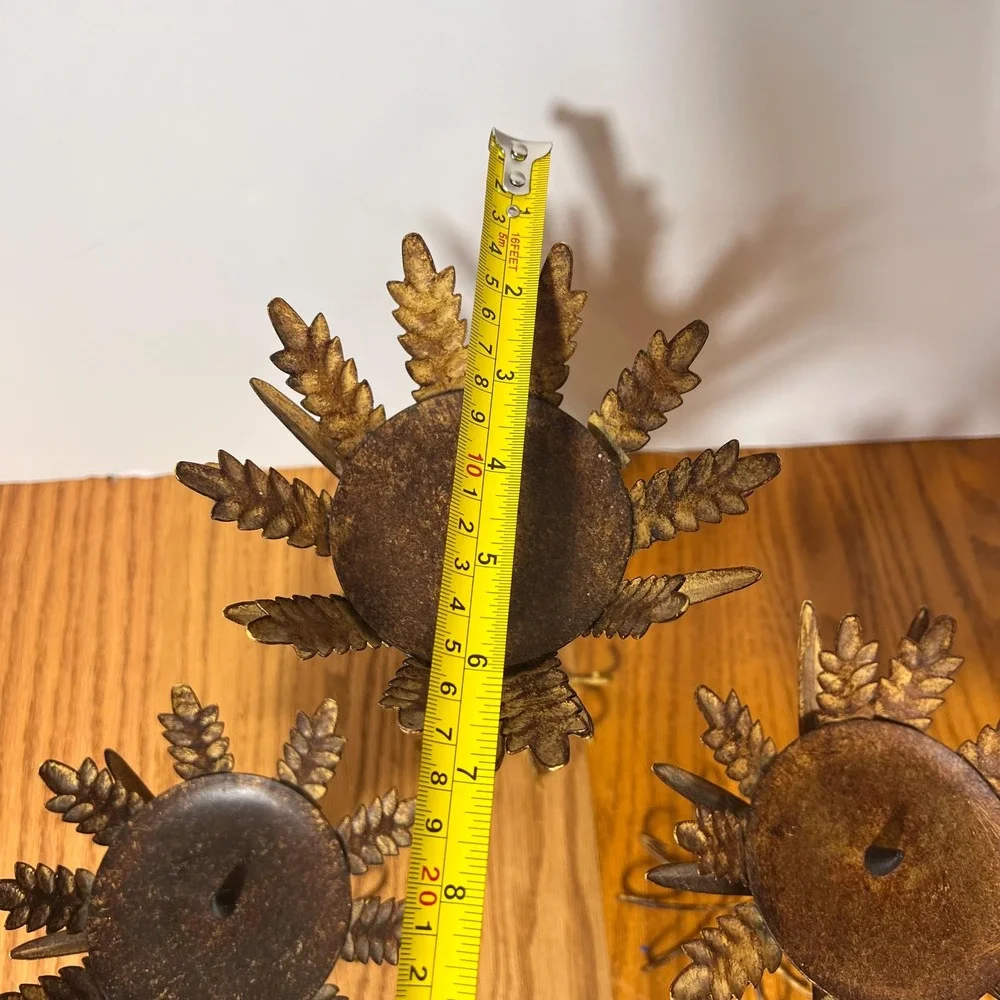 Vintage Wheat Sheaf Candle Holders Set of 3 Gold Metal Tole Hollywood Regency